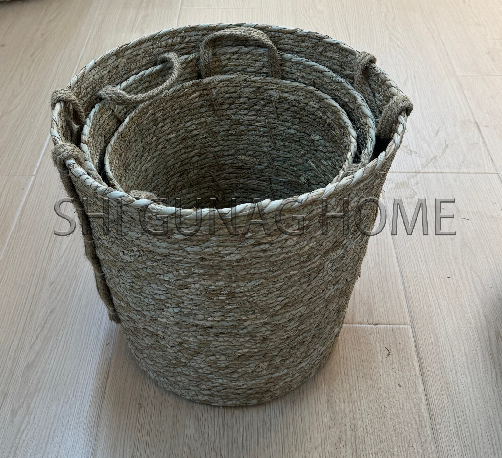 Seagrass baskets D36xH36, D33xH32, D29xH28 cm, 3 pcs